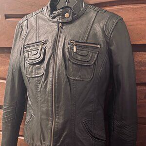 Women's genuine black leather jacket bagatelle XS
